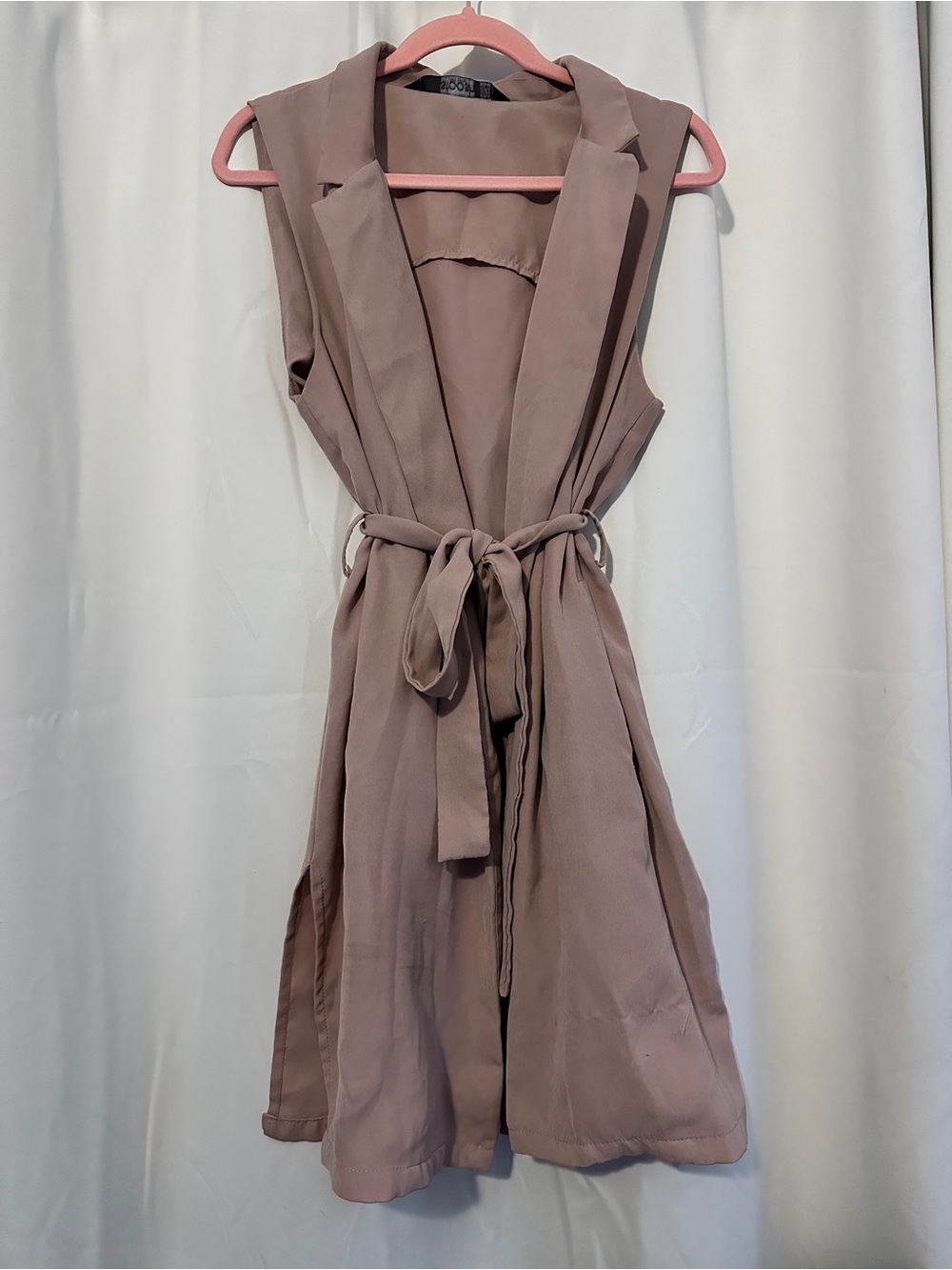 Stoosh Sleeveless Tie-Belt Mini Dress in Mauve Taupe
